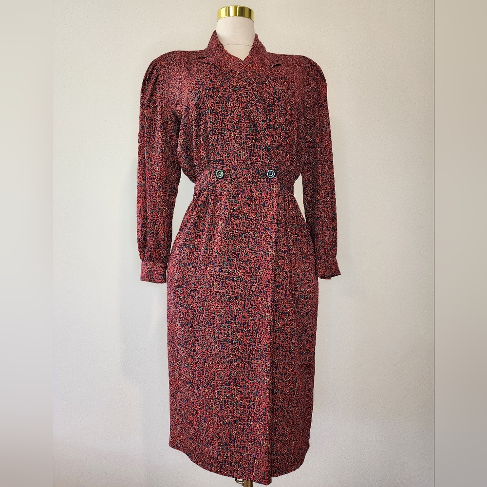80's Vintage Liz Claiborne Retro Red Patterned Dress